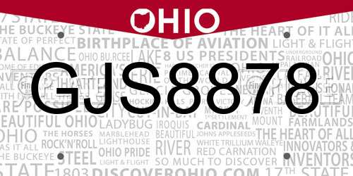 GJS8878 Ohio License Plate