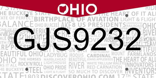GJS9232 Ohio License Plate