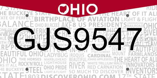 GJS9547 Ohio License Plate