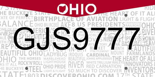 GJS9777 Ohio License Plate