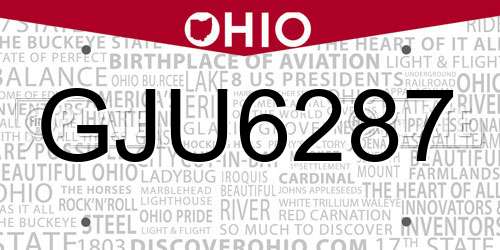 GJU6287 Ohio License Plate