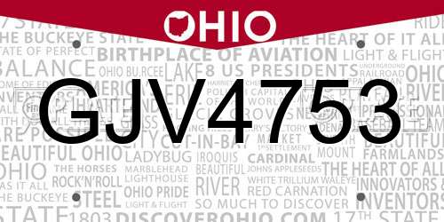 GJV4753 Ohio License Plate
