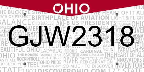 GJW2318 Ohio License Plate