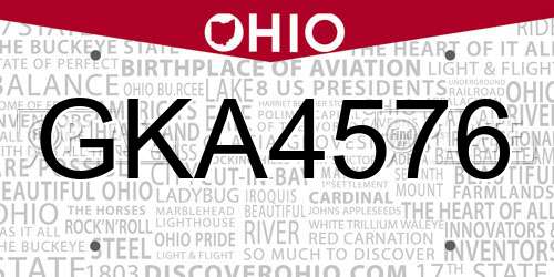GKA4576 Ohio License Plate