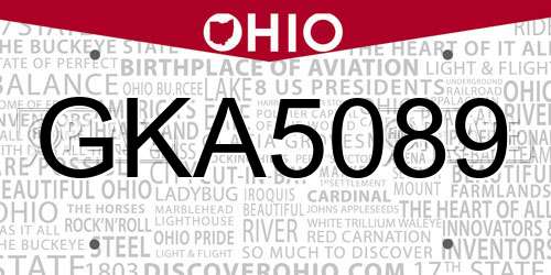 GKA5089 Ohio License Plate
