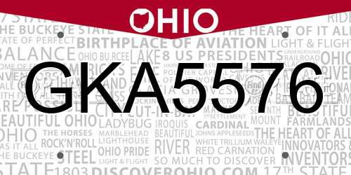 GKA5576 Ohio License Plate