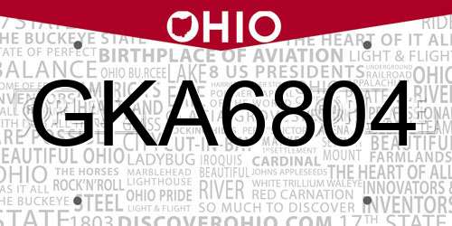 GKA6804 Ohio License Plate