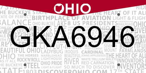 GKA6946 Ohio License Plate