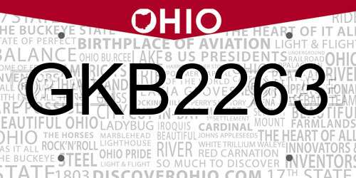 GKB2263 Ohio License Plate