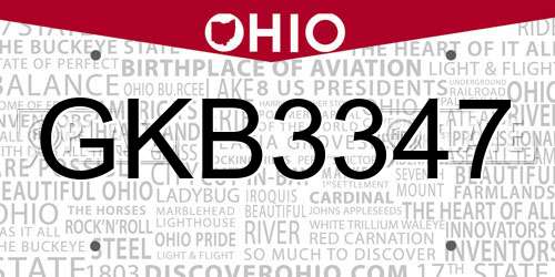 GKB3347 Ohio License Plate