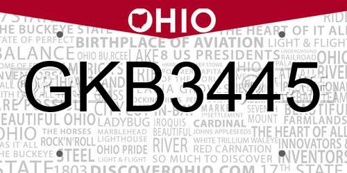 GKB3445 Ohio License Plate
