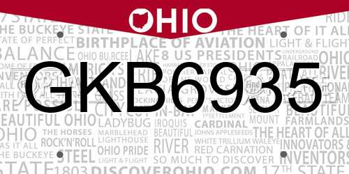 GKB6935 Ohio License Plate