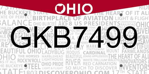 GKB7499 Ohio License Plate