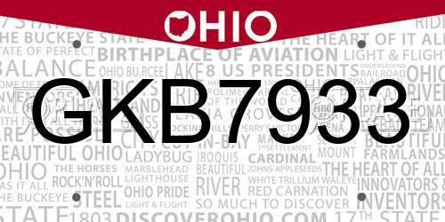 GKB7933 Ohio License Plate