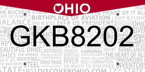 GKB8202 Ohio License Plate