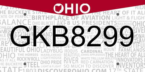 GKB8299 Ohio License Plate