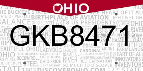 GKB8471 Ohio License Plate