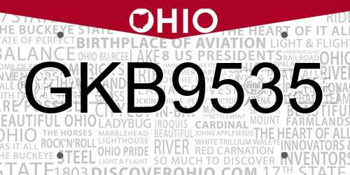 GKB9535 Ohio License Plate