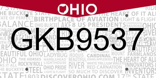 GKB9537 Ohio License Plate