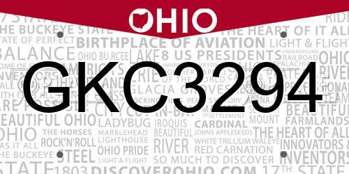 GKC3294 Ohio License Plate