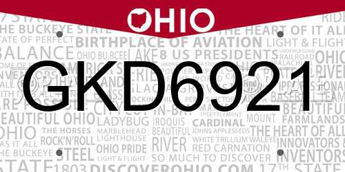 GKD6921 Ohio License Plate