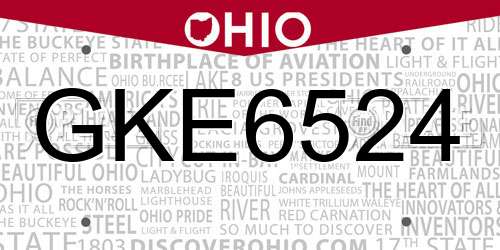 GKE6524 Ohio License Plate