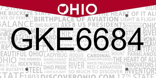 GKE6684 Ohio License Plate