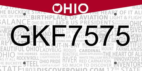 GKF7575 Ohio License Plate