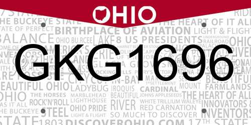 GKG1696 Ohio License Plate