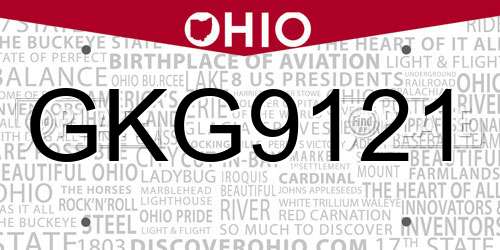 GKG9121 Ohio License Plate
