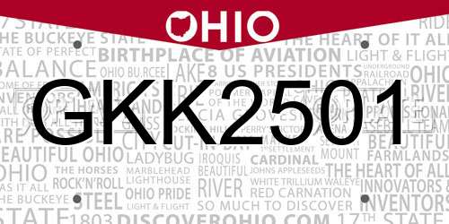 GKK2501 Ohio License Plate