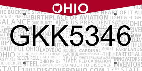 GKK5346 Ohio License Plate