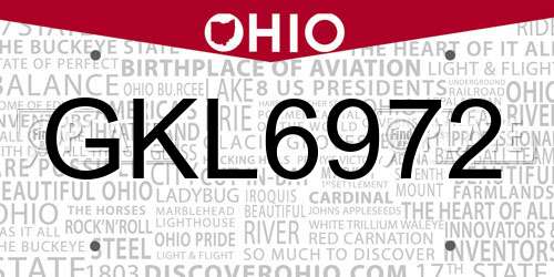 GKL6972 Ohio License Plate