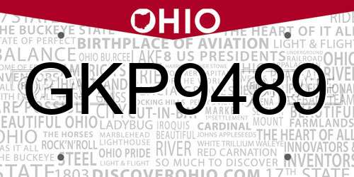 GKP9489 Ohio License Plate