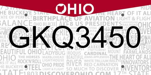GKQ3450 Ohio License Plate