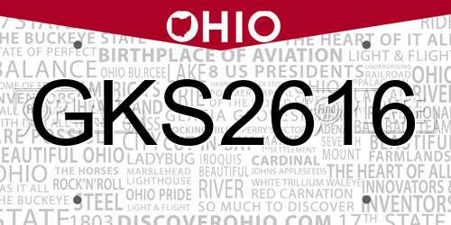 GKS2616 Ohio License Plate
