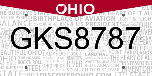GKS8787 Ohio License Plate