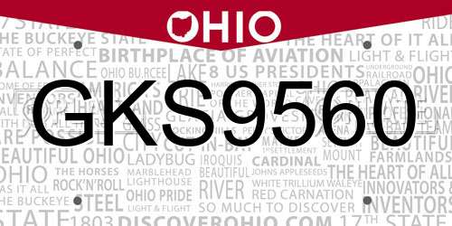 GKS9560 Ohio License Plate