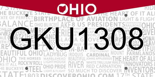 GKU1308 Ohio License Plate
