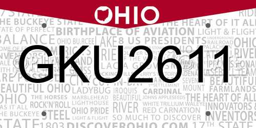 GKU2611 Ohio License Plate