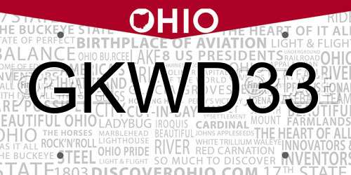 GKWD33 Ohio License Plate