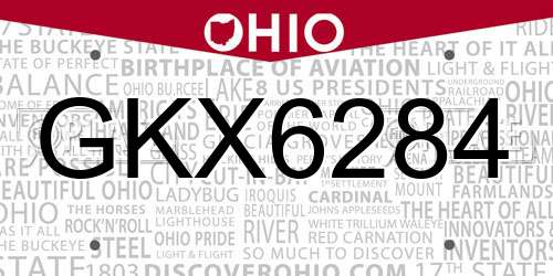 GKX6284 Ohio License Plate