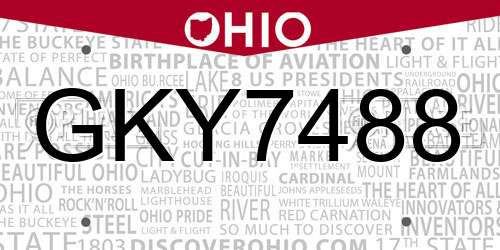 GKY7488 Ohio License Plate