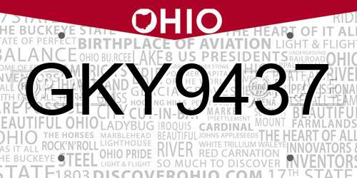 GKY9437 Ohio License Plate