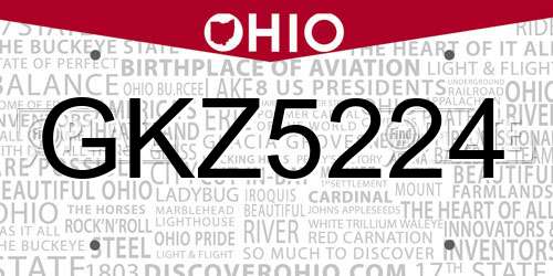 GKZ5224 Ohio License Plate