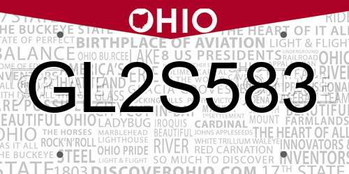 GL2S583 Ohio License Plate