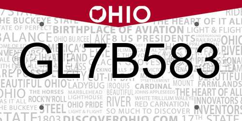 GL7B583 Ohio License Plate