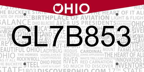 GL7B853 Ohio License Plate