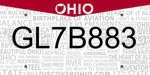 GL7B883 Ohio License Plate
