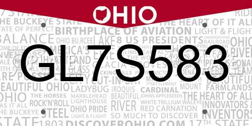 GL7S583 Ohio License Plate
